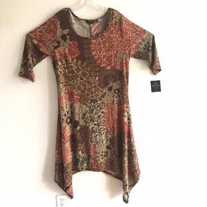 NWT Mlle Gabrielle Women's Shift Dress 1X XL Relax Stretch  3/4 Sleeve  Floral